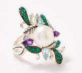 Third Person Sterling Silver Cultured Freshwater Pearl Multi-Gemstone Ring, Size 7